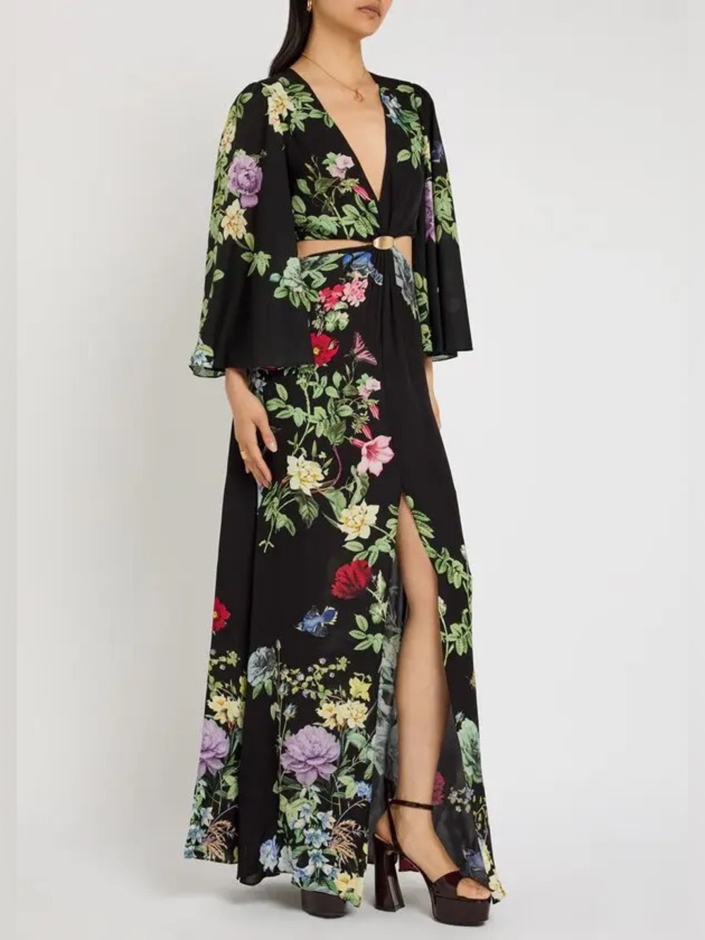 Alice + Olivia Arizona Floral Cutout O-Ring Maxi Dress